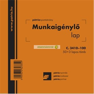 C.3410-100 Munkaigénylő lap 50x3 lapos tömb 140x140 mm