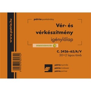 C.3426-63/A/V Vér, vérkészítmény igénylőlap 50x2 lapos tömb A/6