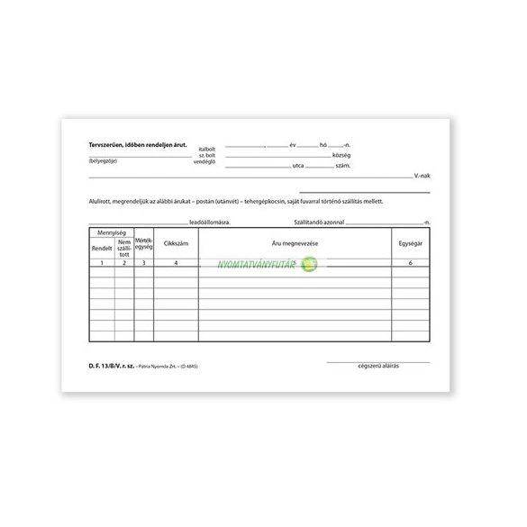 D.F.13/B/V Megrendelő tömb (kicsi) 50x3 lapos tömb A/5 fekvő