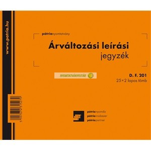 D.F.201 Árváltozási leírási jegyzék 25x2 lapos tömb A/5 fekvő