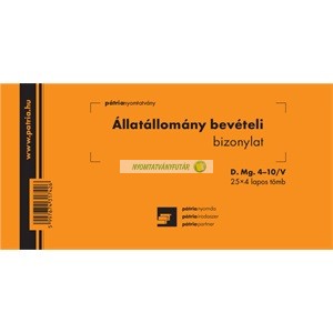 D.MG.4-10/V Állatállomány bevételi bizonylat 25x4 lapos tömb 203x102 mm