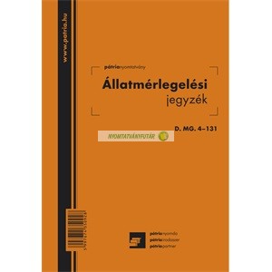 D.MG.4-131 Állatmérlegelési jegy 50 lapos tömb 140x203 mm