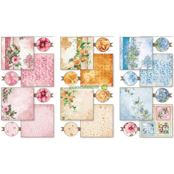 Kétoldalas papír, 20,3x20,3 cm 10 db/cs - Virágok neked  - Aquarel