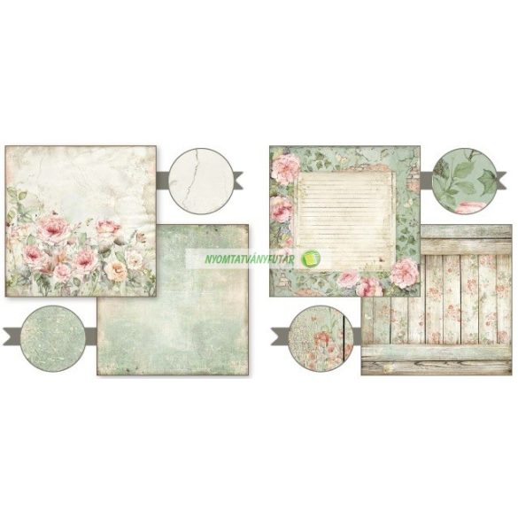 Kétoldalas papír, 20,3 x 20,3 cm 10 db/cs - Rózsák háza