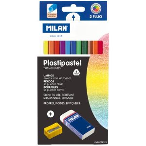 Zsírkréta, háromszögletű, ajándék hegyező+radír Milan 12 szín