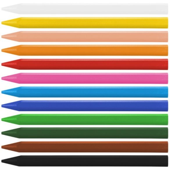 Zsírkréta, háromszögletű, ajándék hegyező+radír Milan 12 szín